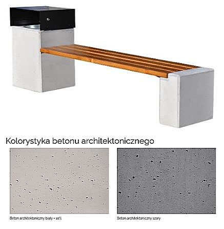 Ławka betonowa z koszem na śmieci beton architektoniczny siedzisko drewniane kod 478B