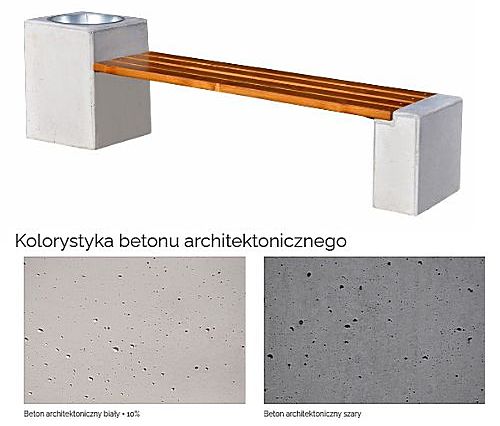 Ławka betonowa z koszem na śmieci beton architektoniczny siedzisko drewniane kod 478