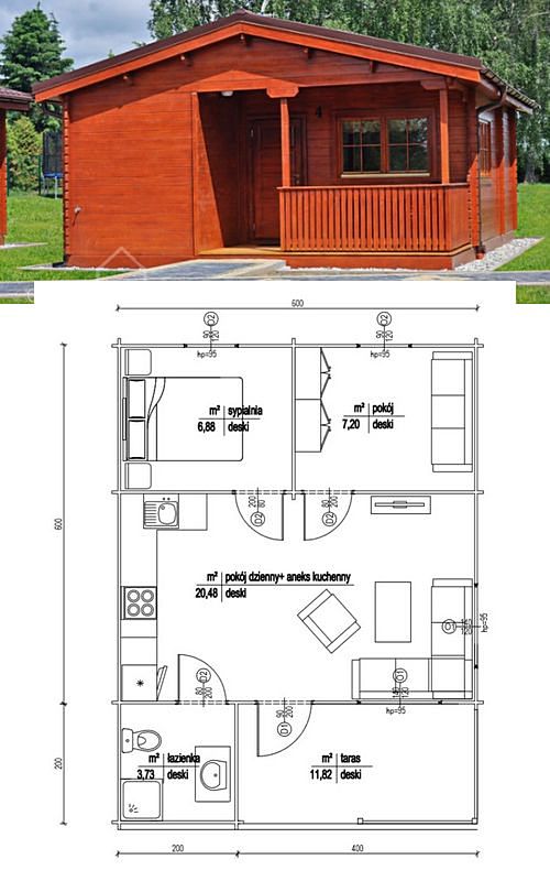 Drewniany domek letniskowy Lena II 35 + 7 m2