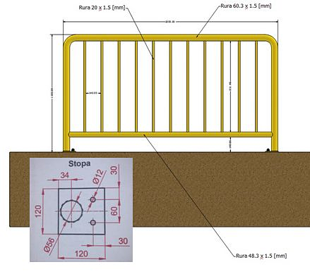 Barierka drogowa U11 stalowa ocynkowana i malowana szczeblinkowa przykręcana 2000x1100