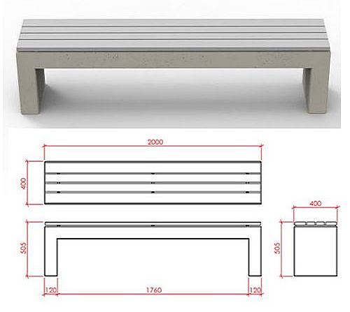 Ławka betonowa Tara 1 deco 200 bez oparcia z siedziskiem z kompozytu