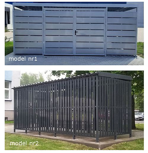 wiaty śmietnikowe o konstrukcji stalowej ocynkowanej ogniowo bądź malowanej proszkowo;