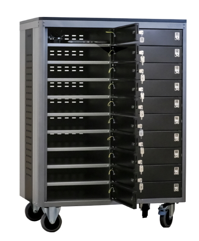 Wózek do przechowywania i ładowania laptopów za pojedynczymi skrytkami 150 kg kat 23581