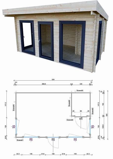 Dom nowoczesny SAMAR z balika świerkowego 44x44 mm 16,6 m2