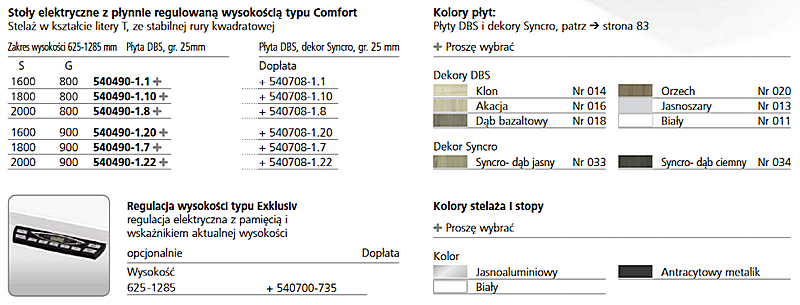 Siedząco-stojące biurka z serii T 3300 Asisto z elektrycznie regulowaną wysokością