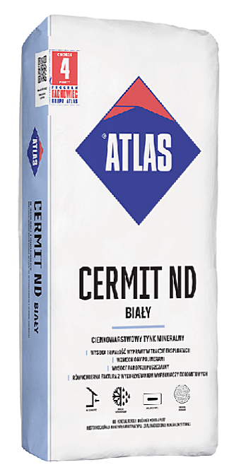 Cienkowarstwowy tynk mineralny ATLAS CERMIT ND BIAŁY grubość  1,5 mm i 2,0 mm