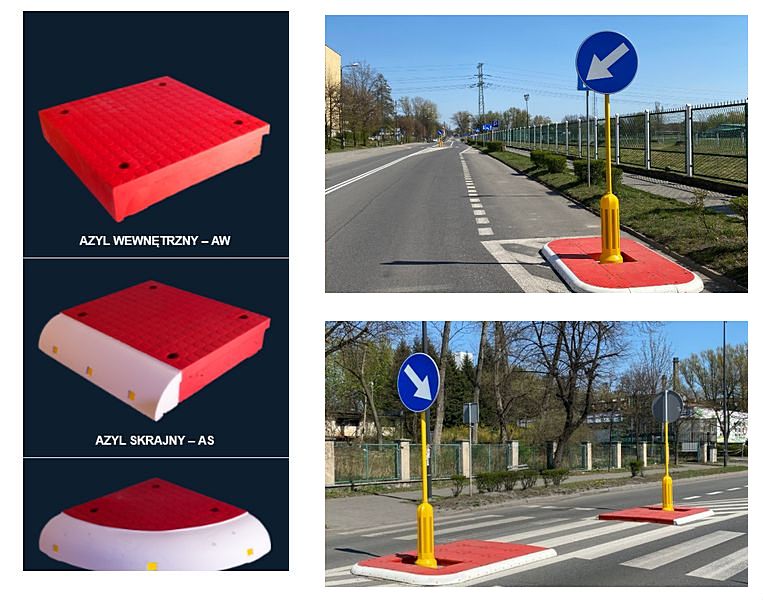 Azyl drogowy sztuczna wyspa typu AS AN AW