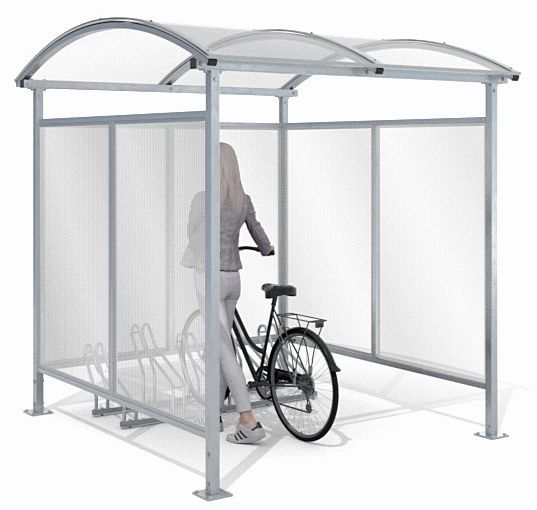 Stalowa wiata rowerowa Zorza ze ścianami bocznymi na 5 rowerów 210cm