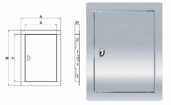 Drzwiczki rewizyjne ze stali nierdzewnej zamykane na zatrzask  150x250 mm