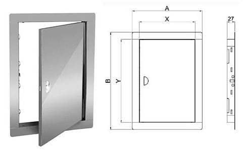 Drzwiczki rewizyjne nierdzewne z zamkiem 300x300mm