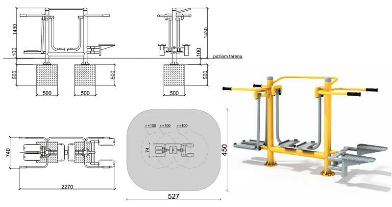 Urządzenie siłowni zewnętrznych Steper + Biegacz + Odwodziciel M16 seria Eco Trainier