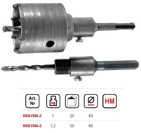 Wiertło koronowe DED1505-2  śr. 65 mm z uchwytem SDS Plus i HEX Dedra