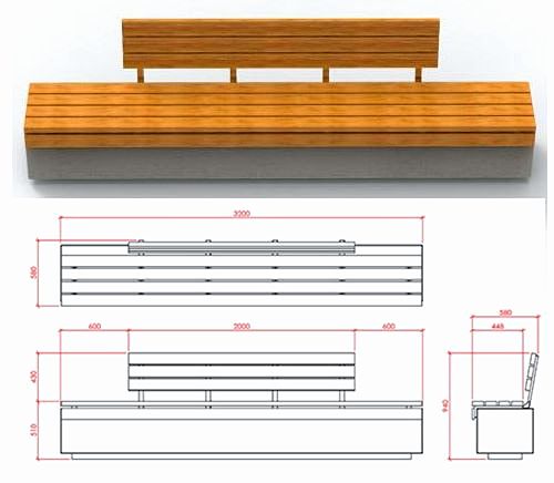 Ławka miejska betonowo drewniana z oparciem Relax 3.1 Deco 320