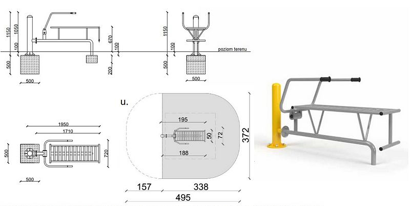 Urządzenie siłowni zewnętrznych Wyciskanie Leżąc + Słup D20R+SLN1 seria Eco Trainier