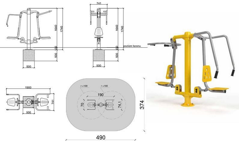 Urządzenie siłowni zewnętrznych Wyciskanie Siedząc + Słup + Wyciąg Górny M01 seria Eco Trainier  