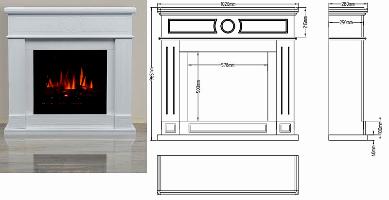 Kominek elektryczny z obudową drewnianą Jupiter z efektem płomienia 2D lub 3D kolory kawowy/orzech  lub biały