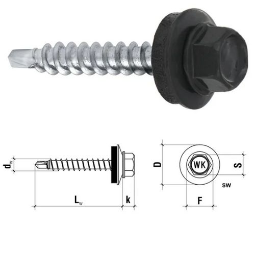 Wkręty farmerskie samowiercące z podkładką EPDM do blachy do drewna 4,8 x 55 WFD-48055-7016  RAL 7016 200szt Wkrętmet
