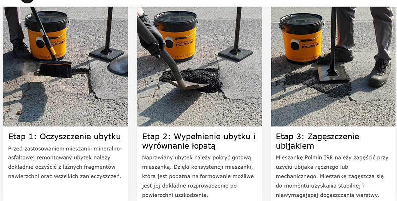 Asfalt na zimno do naprawy nawierzchni asfaltowych Polmin IRR 30 kg