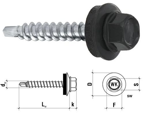 Wkręty farmerskie samowiercące z podkładką EPDM do blachy do drewna 4,8 x 35 WFD-48035 RAL 7016 250szt