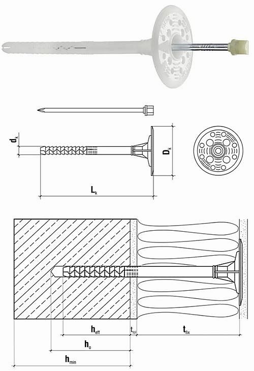 Kołki do styropianu i wełny mineralnej wbijane z trzpieniem stalowym gładkim z długą strefą rozpierania LFMG10260 10 x 260  100szt