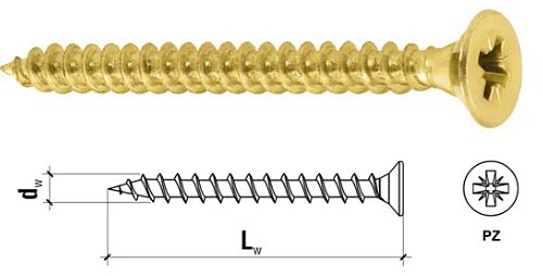 Wkręty hartowane do drewna z łbem stożkowym KMH-35045 3,5 x 45 z pełnym gwintem 500 szt