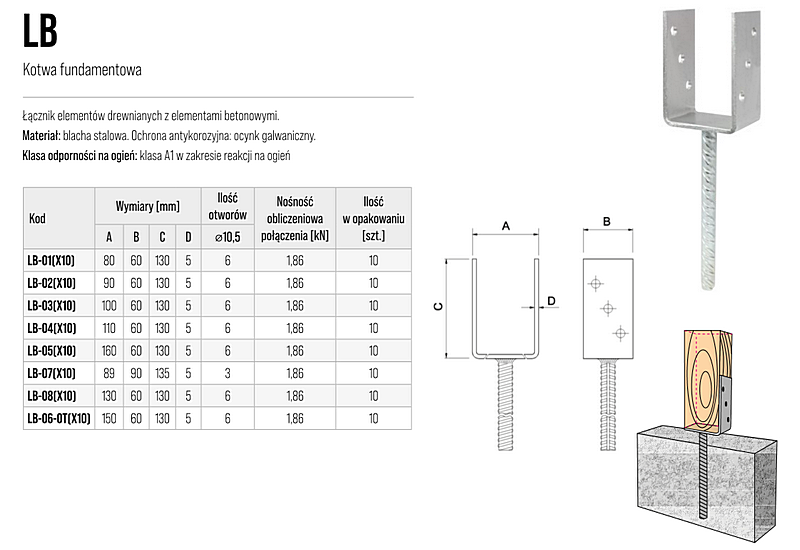 Kotwa fundamentowa do konstrukcji drewnianych LB-3 90x60x125x5,0