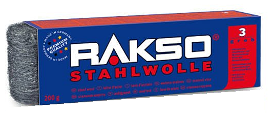 Wełna stalowa Stahlwolle RAKSO 200g granulacja 3  Wełna stalowa z wysokiej jakości stali to uniwersalny produkt ścierny w postaci stalowych wiórek, do szlifowania, polerowania i czyszczenia różnych powierzchni wykonanych z drewna, metalu, tworzyw sztucznych, szkła i kamienia. Drobnej wełny stalowej można używać np.: do wygładzania drewnianych powierzchni po bejcowaniu, gruntownego, delikatnego oczyszczania żaluzji z tworzywa sztucznego i mebli ogrodowych oraz do polerowania aluminium.  PODSTAWOWE CECHY: Nr katalogowy: WS8400209 Waga 200 g Granulacja 3 (Drewno) Drewno zagruntowane piaskiem w celu podkreslenia naturalnej faktury powierzchni - Klasa (Metal) Uwalnia powierzchnie metalowe od rdzy, oleju, wapna i kamienia wodnego (czyszczenie) usuwa uporczywe zabrudzenia nawet w naroznikach i na krawedziach - do polerowania, szlifowania i czyszczenia róznych powierzchni z drewna, metalu, szkla i kamienia -  Ważne ! Warunki realizacji zamówienia i dostawy produktu: Złożenie przez klienta zamówienia poprzez dodanie produktu do koszyka nie jest równoznaczne z kupnem produktu. Sprzedawca traktuje to jako zamówienie wstępne. Dopiero po obliczeniu kosztów dostawy i przyjęciu ich przez zamawiającego, sprzedawca przystępuje do realizacji zamówienia.