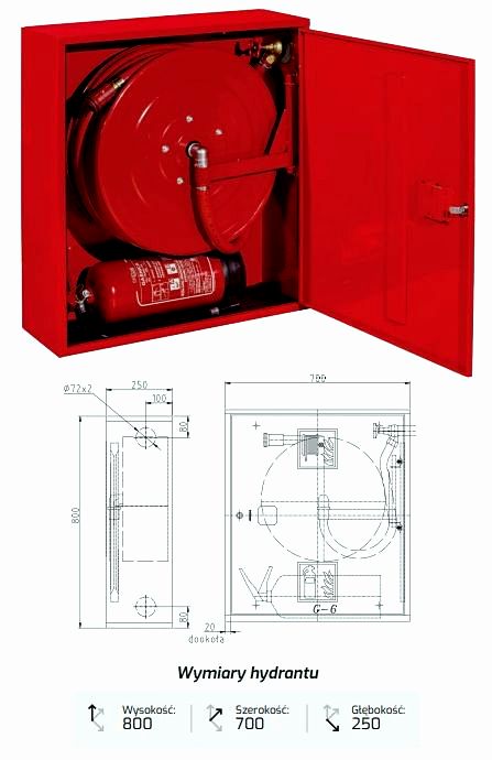 Hydrant wewnętrzny DN25 z miejscem na gaśnicę pod spodem Boxmet H25-Z-KP-20/30