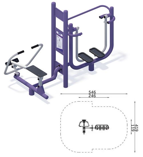 Siłownie plenerowe FI-001+FI-009 Biegacz+Wioslarz+Pylon Seria Standard