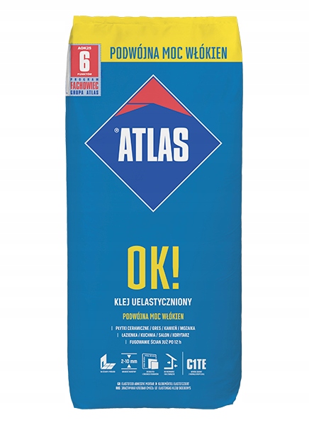 Klej do płytek uelastyczniony z włóknem propilenowym ATLAS OK 25 kg