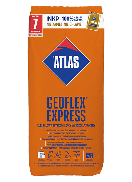 Klej żelowy szybkowiążący wysokoelastyczny (2-15 mm) typ C2FT ATLAS Geoflex Express 25 kg