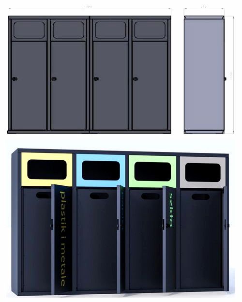 Zabudowa kosza poczwórna na pojemniki do segregacji odpadów Kubik 4x80L