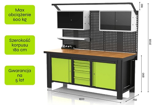 Stół warsztatowy stalowy z drewnianym blatem DK.STW.180 180x75 cm