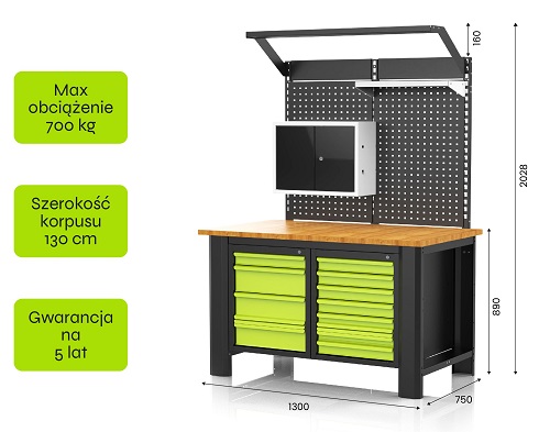 Stół warsztatowy stalowy z drewnianym blatem DK.STW.130 130x75 cm