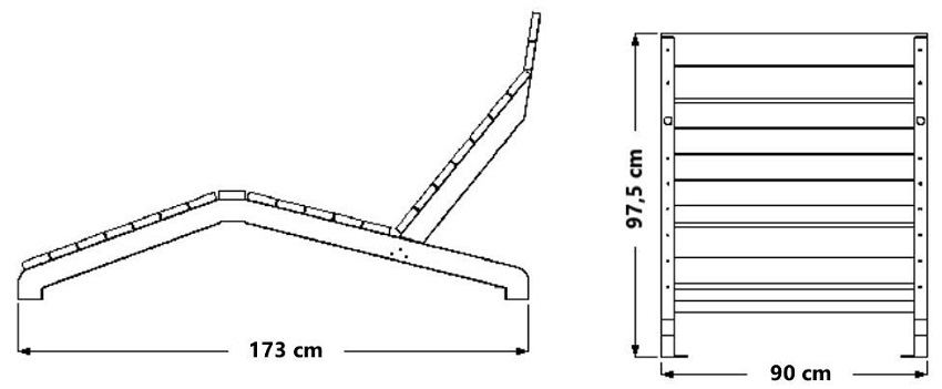 Leżak ogrodowy parkowy drewniany na konstrukcji stalowej Raffaello