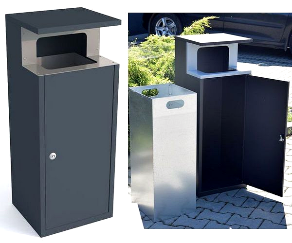 Kosz z daszkiem metalowy wolnostojący w wkładem ocynkowanym Oberon I 80l Krosstech