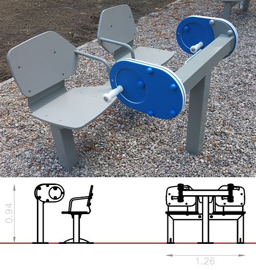 Urządzenie do rehabilitacji w siłowniach plenerowych Zestaw podwójny ławka z młynkiem AO-RE-002 PlayPark