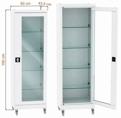 Metalowa szklana szafa lekarska z kółkami SML 111-60 cm Malow
