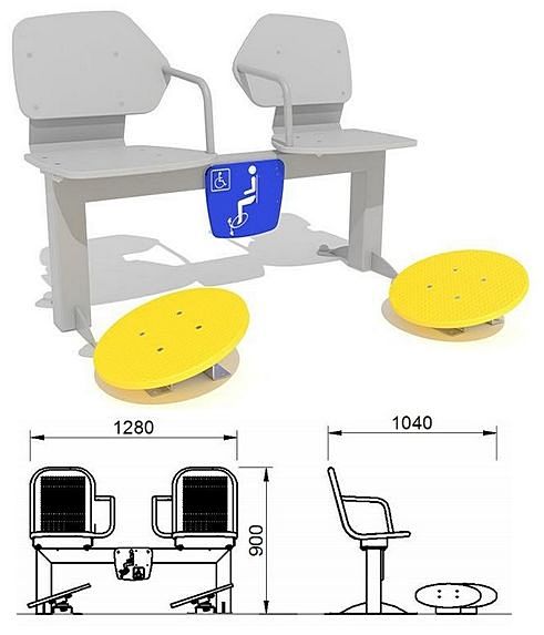Urządzenie do rehabilitacji w siłowniach plenerowych Zestaw podwójny ławka z ruchomymi platformami 1 AO-RE-010 PlayPark