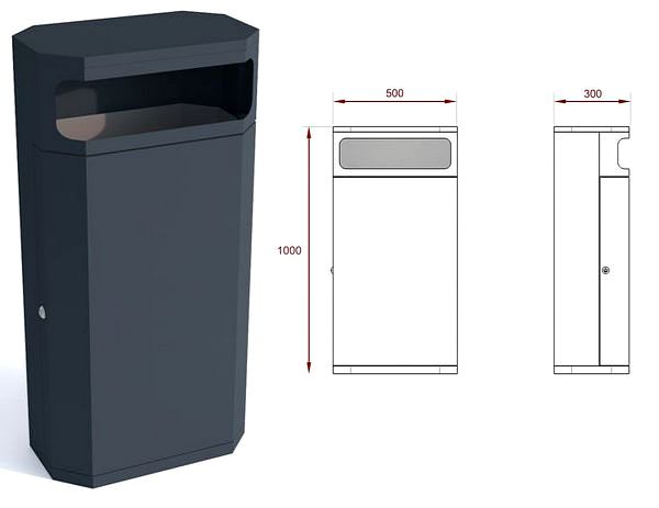 Kosz metalowy Solaris II z wrzutem jednostronnym  Krosstech