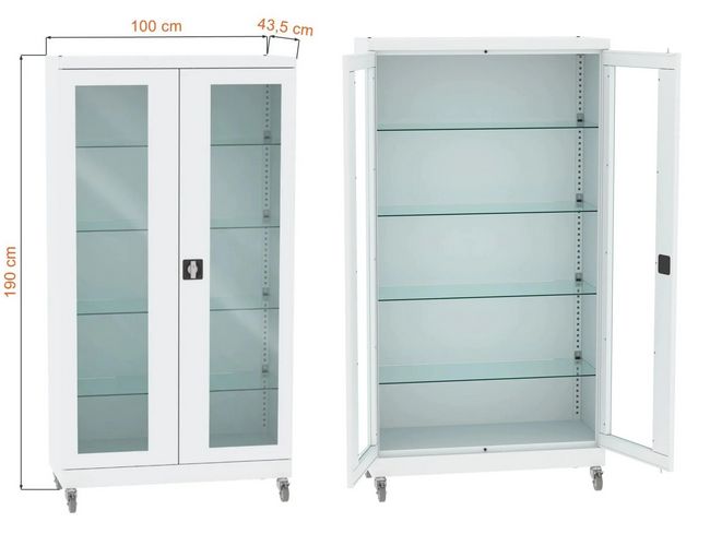 Metalowa szafa lekarska SML 113 przeszklona dwudrzwiowa szerokość 100 cm Malow