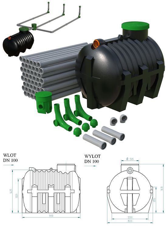 Oczyszczalnia drenażowa OG-3.0 3000L z drenażem 60mb Marseplast dla 4-6 osób