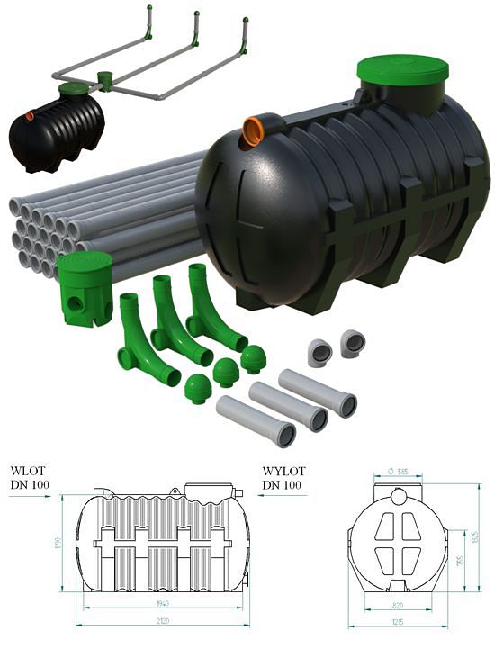 Oczyszczalnia drenażowa OG-2.0 2000L z drenażem 48mb Marseplast dla 2-4 osób