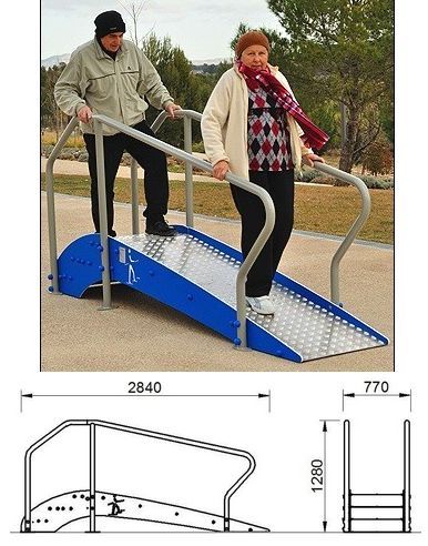 Urządzenie do rehabilitacji w siłowniach plenerowych Ścieżka z poręczami, schodami i pochylnią AO-RE-030 PlayPark