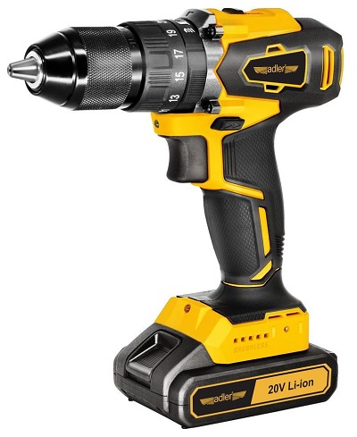 Akumulatorowa wiertarka udarowa w zestawie z akumulatorem i ładowarką AKU-1700W/20V-2Ah Adler