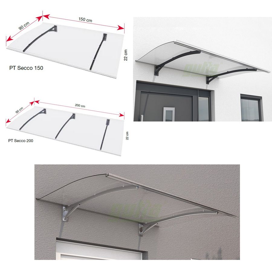 Zadaszenie daszek nad drzwi SWING PT SECCO 150 x 90 x 22 cm Antracyt lub Efekt stali Gutta