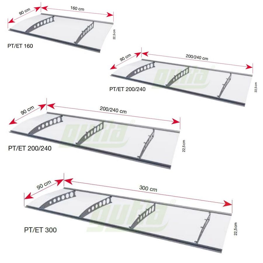 Zadaszenie daszek nad drzwi SWING PT ET Akryl 160 x 90 x 22,5 cm Efekt stali Gutta