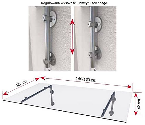 Zadaszenie daszek nad drzwi HD L 140 x 90 x 42 cm ze szkła laminowanego Gutta