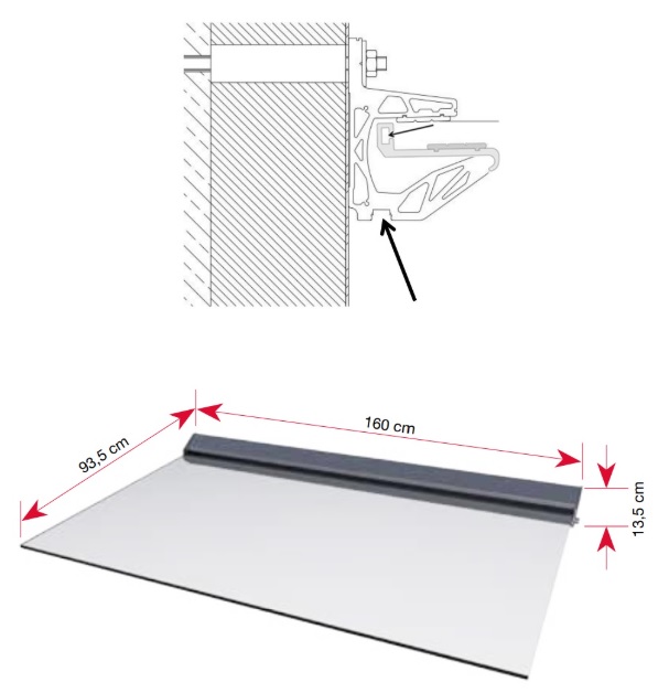 Zadaszenie daszek nad drzwi HD LED szkło laminowane 160 x 93,5 x 13,5 cm