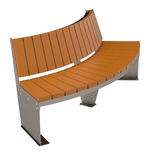 Ławka drewniana łukowa z oparciem na konstrukcji ze stali nierdzewnej Inox 1616